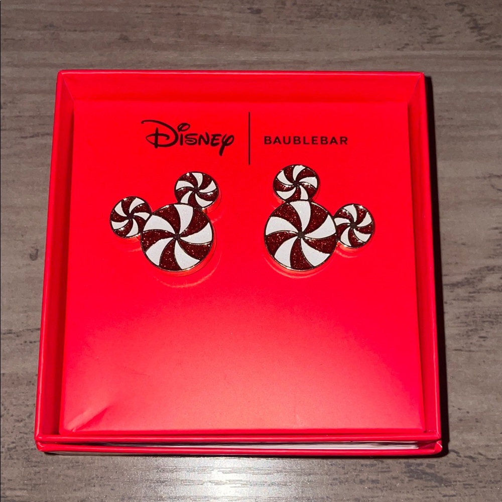 BaubleBar x Disney Mickey Peppermint Swirl Earrings – Holiday Studs NWT